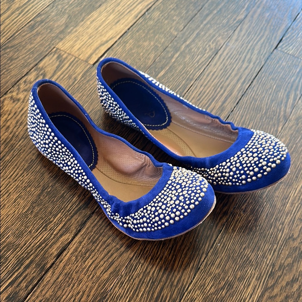 Maloles Georges Suede Blue Studs flat ballet